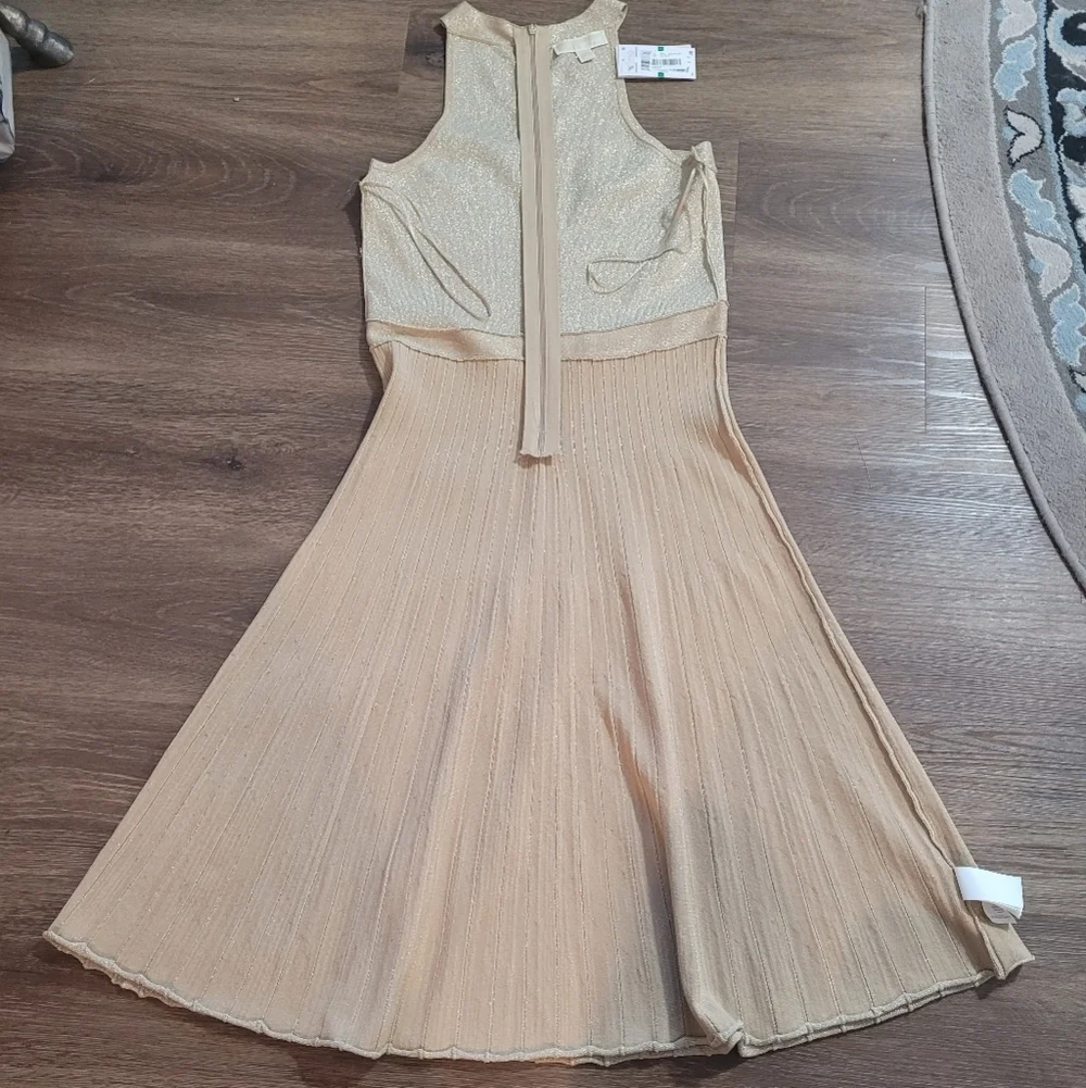 NWT Michael Kors Gold Studded Criss Cross Halter Midi Dress L